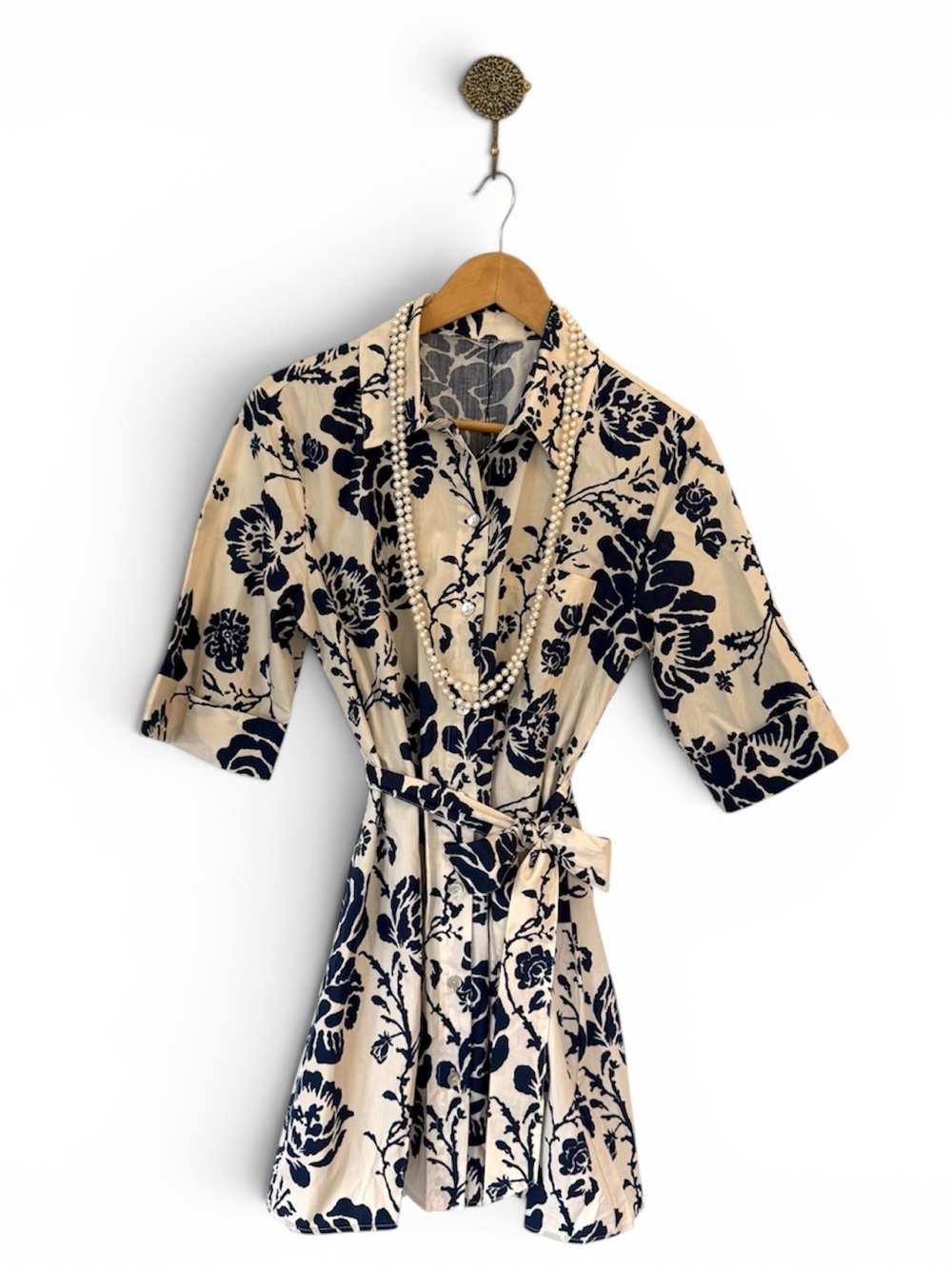 Zara The Lory Floral Print Belted Mini Shirt Dress Size M